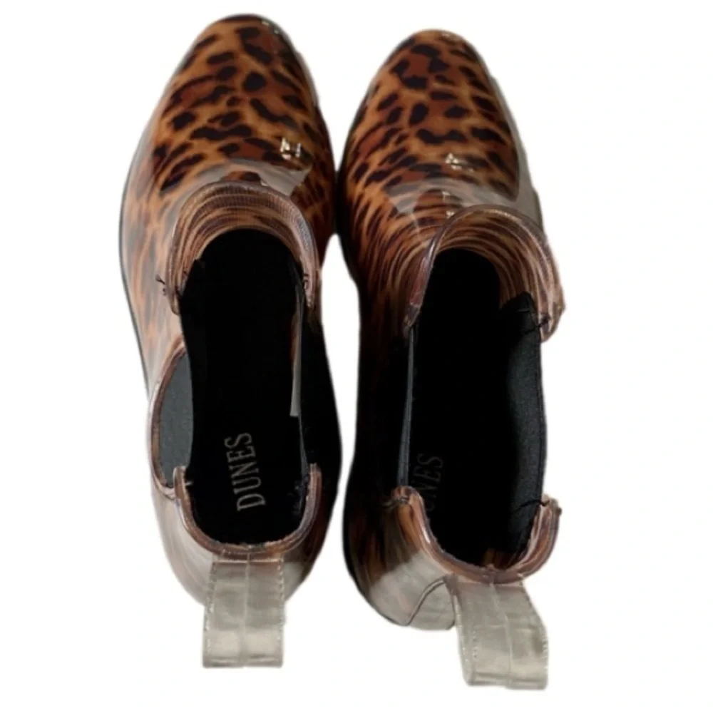 DUNES Stormy Chelsea Rain Booties Pull On Black Brown Leopard Women Size 8